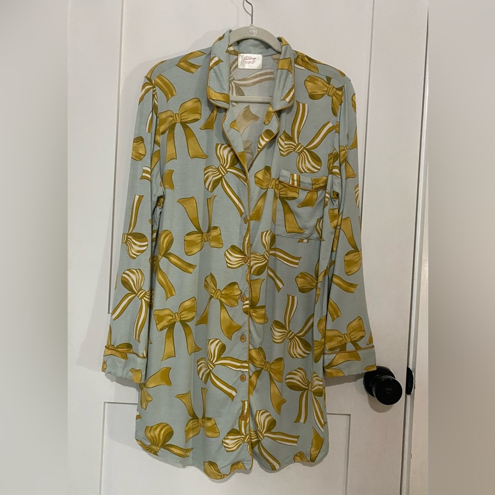 In My Sundays Blue and Mustard Bow Pattern Sleep Dress